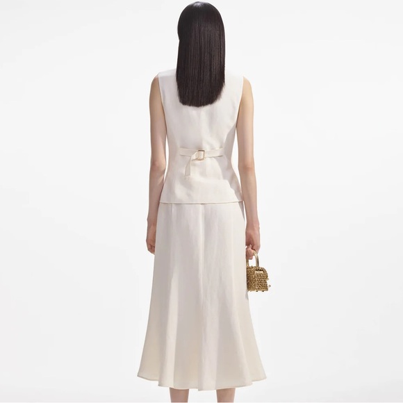 Self Portrait Cream Linen Midi Dress - Picture 3 of 15